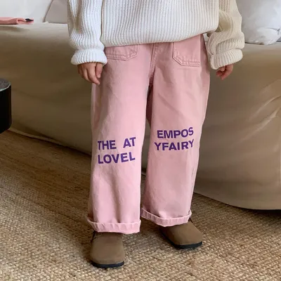 Autumn Korean Style New Girls' Printed Letters Twill Pants Washed Soft Baby Girl Loose Trousers