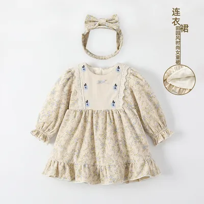 Autumn And Winter Clothing New Pastoral Style Girl Fleece-lined Warm Princess Dress