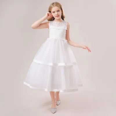 All Matching Solid Color Long Princess Dress For Little Girls