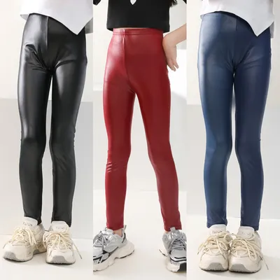 Thin Childrens Slim-fit Faux Leather Pants