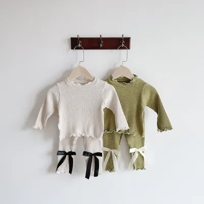 Sunken Stripe Baby Suit Men's And Women's Secret Copy Half Collar Top Bow Pants
