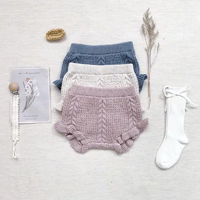 Baby Girl Twisted Knit Shorts Color Dot Cotton Lotus Leaf Butt Pants