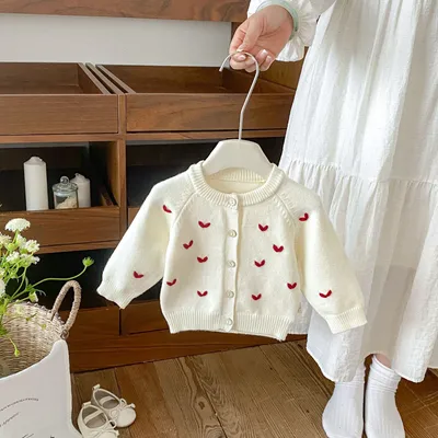 Love Embroidered Knitted Cardigan Sweater - Women's Casual Open Front Coat