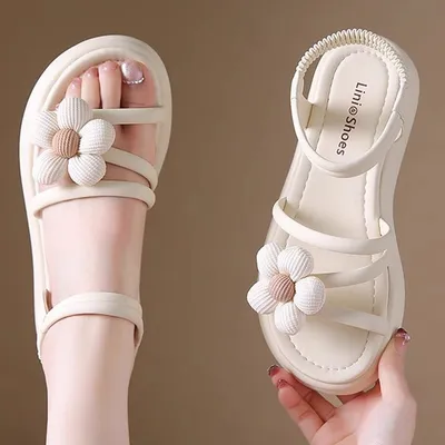 2025 Summer New Kids' Sandals, Comfortable Fashionable Casual Flower Design, Unisex Beach Shoes For Students And Children