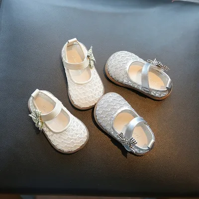 2026 Spring Summer New Baby Girl First Walker Shoes, Hollow Bow Soft Sole Outdoor Princess Shoes