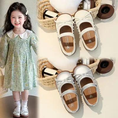 2026 Spring & Autumn New Fashion Mary Jane Shoes For Girls, Cute Pearl Bow Princess Shoes, Shallow Mouth Flats For Toddlers