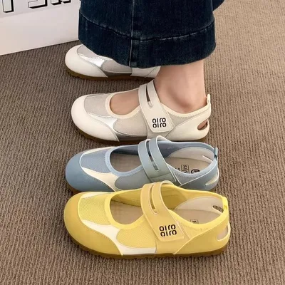 2026 New Summer Flat Academy Style Casual Shoes, Hook & Loop Korean Low Cut Outdoor Girls Flats
