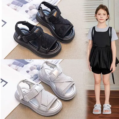 2026 New Summer Girls Rhinestone Roman Sandals, Thick Sole Hollow Breathable Casual Sports Fashion Versatile Sandals