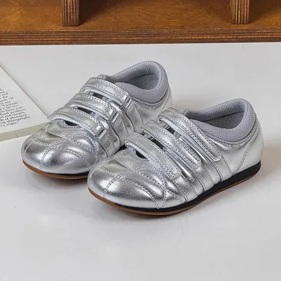 2026 New Spring Korean Style Kids Leather Shoes, Fashion Versatile Hook & Loop Soft Sole Casual Flats For Girls