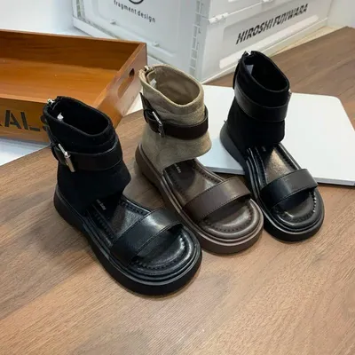 2026 Summer New European Style Girls Roman Sandals, Fashion Kids High Top Sandal Boots With Belt Buckle & Back Zipper Ankle Boots