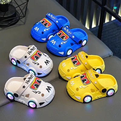 Childrens Car-Shaped Glowing Non-Slip Soft-Soled Slippers