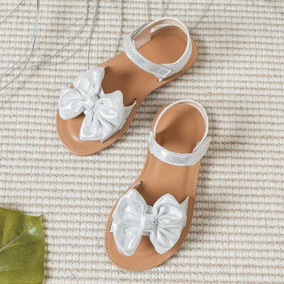Summer New Arrival Silver Bow Knot Cute Baby Shoes