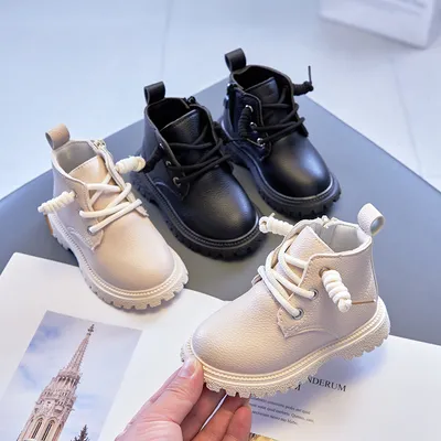 Autumn Black Short Leather Boots For Girls