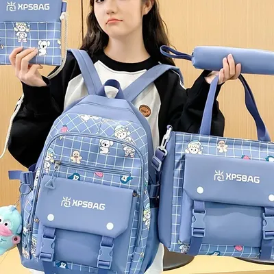 Backpack Primary School Girls Schoolbag Women's Four-piece Set