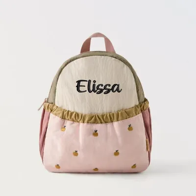 Children's Backpack Cute Spliced Apple Embroidery Schoolbag Baby Mini
