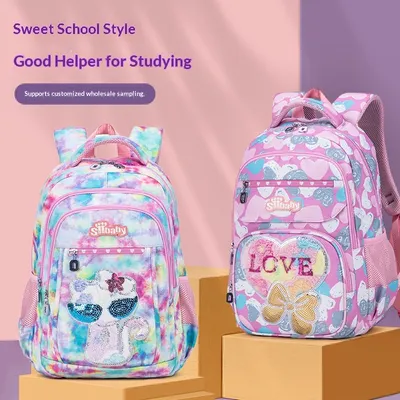 Spine-Protecting Load-Reducing Cartoon Cat Childrens School Bag