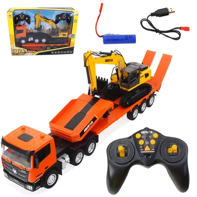 1 24 Scale Remote Controlled Flatbed Trailer Excavator Childrens Toy