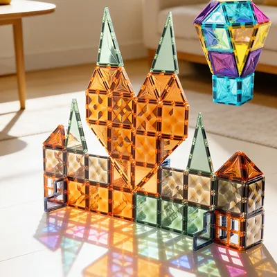 Portable Magnetic Tile Colorful Window Childrens Educational Building Toy