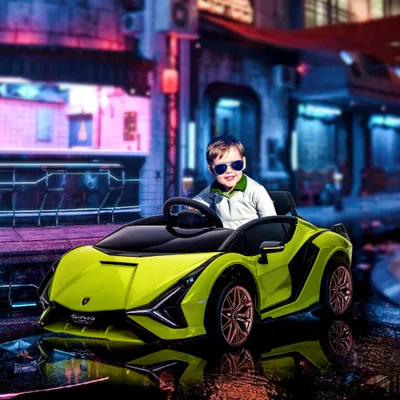 12V Lamborghini SIAN Licensed Electric Car for kids with Remote Control, Horn, Music, & Headlights, Green