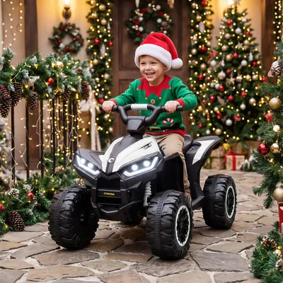 12V Kids ATV Quad Car with Forward & Backward Function, Four Wheeler for Kids with Wear-Resistant Wheels, Music, Up to 3.7 MPH, Electric Ride-on ATV for Toddlers Ages 3+ Years Old, White