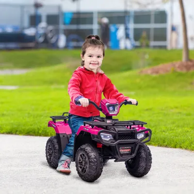 12V Electric Toy Car with Forward Backward Function, Music, LED Headlights, for Ages 3-5 Years, Pink