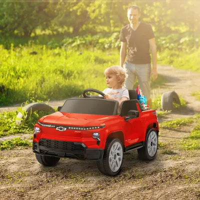 12V Chevrolet Silverado EV RST Licensed Kids Electric Car with Parent Remote Control, Spring Suspension, Red
