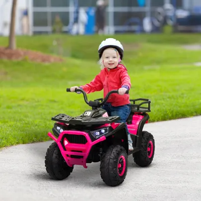 12V Kids ATV, 4 Wheeler Quad with 4 Spring Suspension Wheels, LED Lights, Music USB, Pink