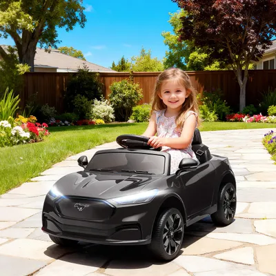 12V Kids Ride On Car, Licensed Ford Mustang Mach-E Electric Car with Remote Control, LED Light, Music, Black