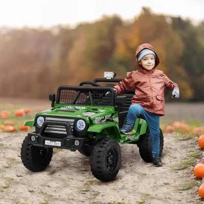 12V Ride on Car, Ride on Truck w/ Remote, 4 Suspension Wheels, 3 MPH Max Speed, Music, Horn & Lights, Green