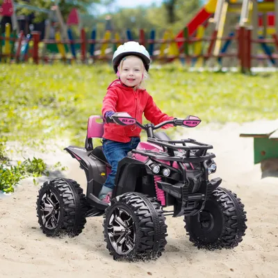 12V 4 Wheeler Kids ATV with Music, Headlights for 37-60 Months Boys and Girls, Pink
