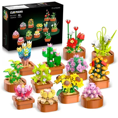 12 Pack Flowers Succulents Mini Building Set-1403PCS Flower Botanical For Home Office Decor 3.6MM Plant Blocks Toy, Easter Birthday Gifts For Adults Women Kids Girls