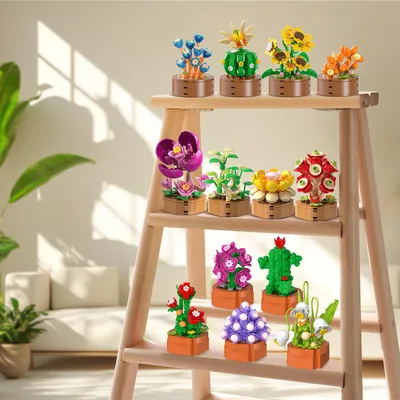 15 Pack Flowers Plants Mini Building Set-3.6MM Flower Succulents Botanical Block Toy For Home Office Decor, Easter Birthday Gifts For Adults Women Boys Girls