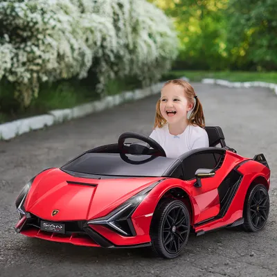 12V Lamborghini SIAN Licensed Electric Car for kids with Remote Control, Horn, Music, & Headlights, Red