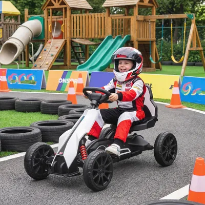 12V Electric Go Kart for Kids w/ Adjustable Speed, White