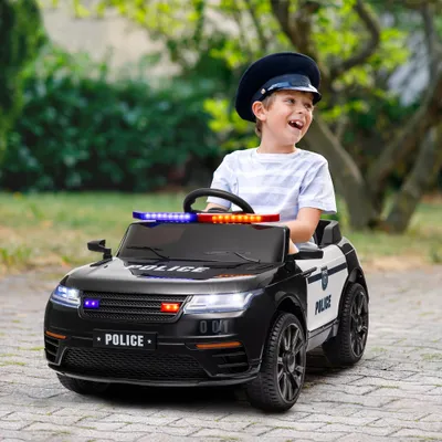12V Kids Ride on Car w/ Remote Control, Siren, Light, Music, Spring Suspension, Horn & Transport Wheel, Black