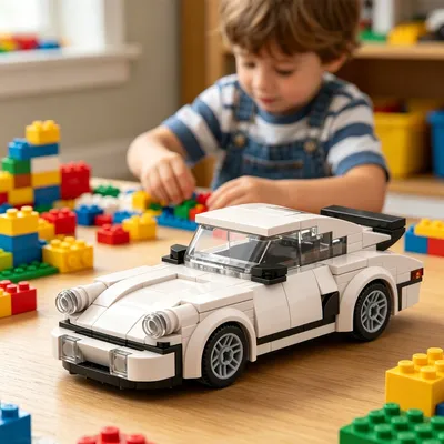 196PCS White Sports Car MOC Building Blocks For Porsche 911