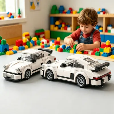 196PCS Retro Style Sports Car Building Blocks, White Classic Race Car Toy For Kids And Adults Gift
