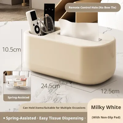 Anti-slip tissue box-Standard-Large-Remote control hole-Cream White-HIPS-1 piece
