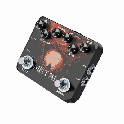 Metal Guitar Effect Pedal Traditional Metal Sound 80s/90s Headphone Output TREBLE/MID/BASS/BOOST/VOL/DIST For Electric Guitar Effect Pedal True Bypass DC 9V Full Metal Case
