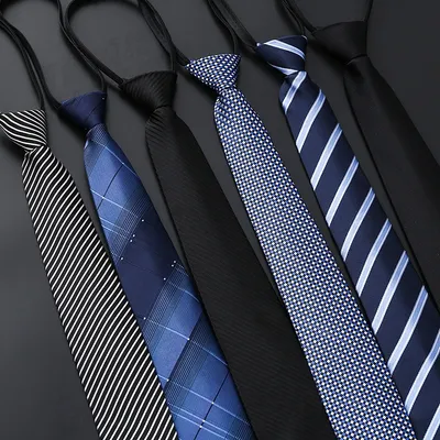 Mens Business Formal Zipper Tie With Blue Stripes