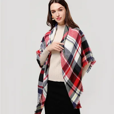 59 X 59in Red Black Women Fall Winter Scarf Plaid Tassel Soft Warm Blanket Scarves Womens Shawl Wraps