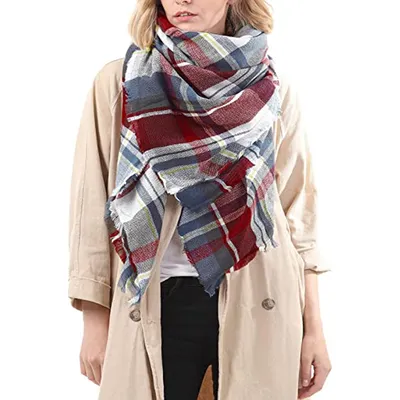 59 X 59in Brown Womens Scarf Plaid Tassel Soft Warm Blanket Scarves