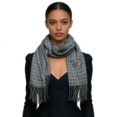 2pcs Deep Fringe Adds Movement Grey Acrylic Scarf With Fringe ,Luxe Look For Evening Wear,Scarf,vacation,daily Life,evening Party,Office Appropriate Subtlety For Women Men