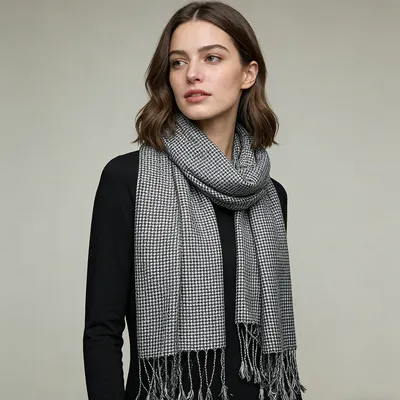 2pcs Modern Edge With Classic Colors Black White Graphic Jacquard Scarf ,Luxe Look For Evening Wear,Scarf,vacation,daily Life,evening Party,Office Appropriate Subtlety For Women Men