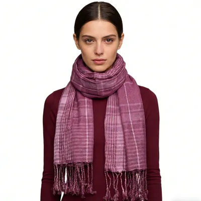 2pcs Bright Color Block Fuchsia Yarn-Dyed Scarf,Luxe Look For Evening Wear,Scarf,vacation,daily Life,evening Party,Office Appropriate Subtlety For Women Men