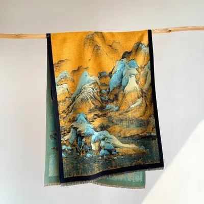 A Panorama Of Rivers And Mountains Warm All-matching Shawl Fashion Antique Scarf