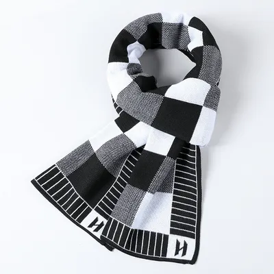 Cashmere Plaid Long Men's Scarf With Neck