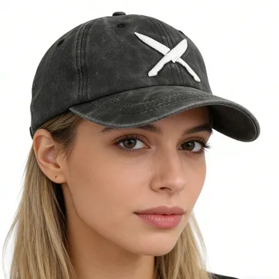 2pcs Knives Black Hat For Women Men, Adjustable Embroidered Wash Cotton Baseball Cap