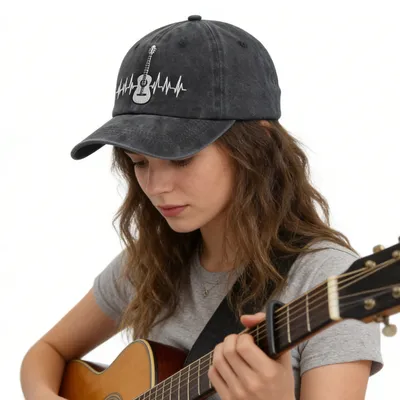 2pcs Guitar Accessories Baseball Cap Guitar Hat Gifts For Women Men, Adjustable Embroidered Wash Cotton Baseball Cap