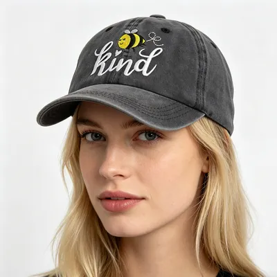 2pcs Bee Kind Embroidered Baseball Cap - Washed Cotton Low-Profile Hat For Women Men